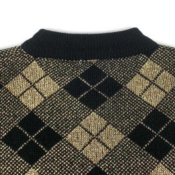Vintage Holiday Time Christmas Sweater Gold Argyle - Picture 6 of 9